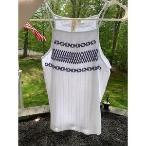 Robin-K - White Cami w/ Blue Embroidering